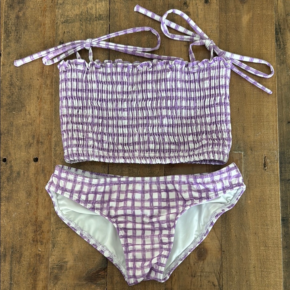 Little Peixoto Purple & White Bikini Swim Set with Ruched Design Top | Girls 12